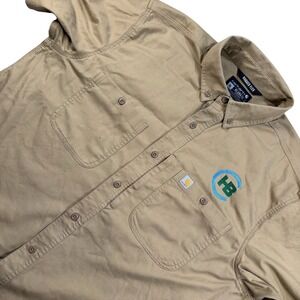 Carhartt‎ Men's Khaki Button Down Shirt Rugged Flex Relaxed Fit Logo Workwear XL